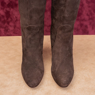 Salvatore Ferragamo Women Brown Suede Slip-on Fashion Heel Party Boots sz 10