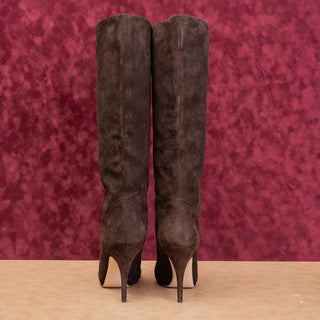 Salvatore Ferragamo Women Brown Suede Slip-on Fashion Heel Party Boots sz 10