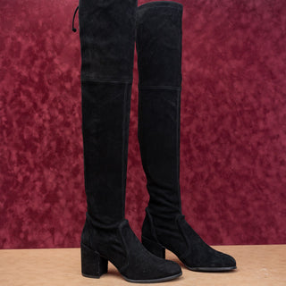 Stuart Weitzman Tieland Black Back Lace Suede Fashion OTK Boots sz 8US EUR38.5