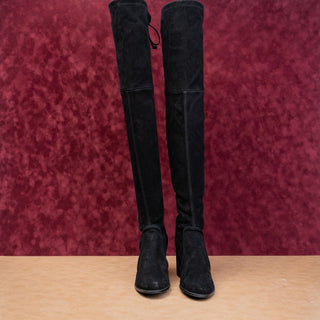 Stuart Weitzman Tieland Black Back Lace Suede Fashion OTK Boots sz 8US EUR38.5