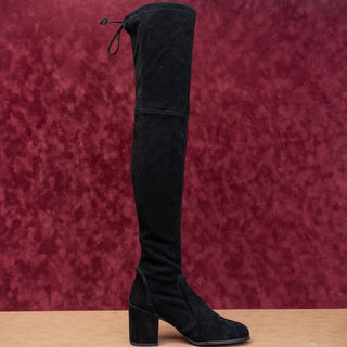 Stuart Weitzman Tieland Black Back Lace Suede Fashion OTK Boots sz 8US EUR38.5