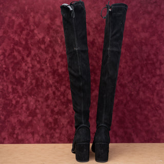 Stuart Weitzman Tieland Black Back Lace Suede Fashion OTK Boots sz 8US EUR38.5