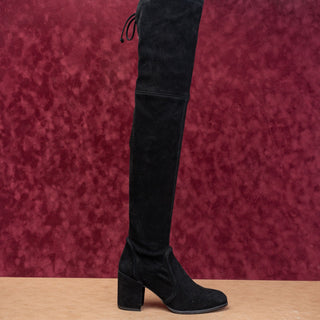Stuart Weitzman Tieland Black Back Lace Suede Fashion OTK Boots sz 8US EUR38.5