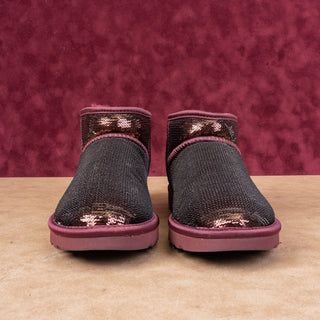 UGG Women Ultra Mini Mirror Burgundy Glitter Winter Ankle Boots sz 6