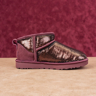UGG Women Ultra Mini Mirror Burgundy Glitter Winter Ankle Boots sz 6