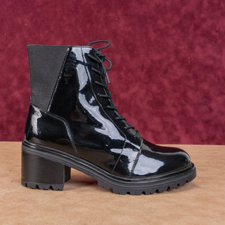 Geox Women Black Patent Leather Lace-up Zip Ankle Combat boots sz 9.5US EUR40