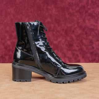 Geox Women Black Patent Leather Lace-up Zip Ankle Combat boots sz 9.5US EUR40