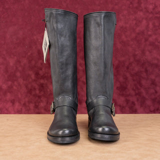 Frye Women Veronica Slouch Black Leather Moto Biker Buckle Boots size 6
