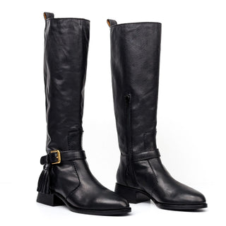 See by Chloe Women Lori Black Leather Tassel Buckle Riding Knee Boots 7US EUR37