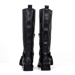 See by Chloe Women Lori Black Leather Tassel Buckle Riding Knee Boots 7US EUR37