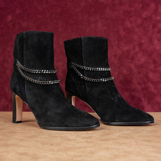 Paige Women Mason Chain Fashion Party Black Suede Pointy Toe Boots sz 9.5