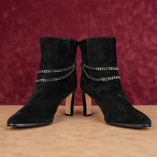 Paige Women Mason Chain Fashion Party Black Suede Pointy Toe Boots sz 9.5