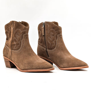 Dolce Vita Women Solow Brown Suede Cowgirl Leather Ankle Boots Size 11