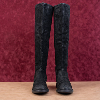 Born Women Borman Distress Black Leather Back Zipper Fashion OTK Boots sz 7