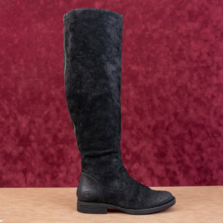 Born Women Borman Distress Black Leather Back Zipper Fashion OTK Boots sz 7