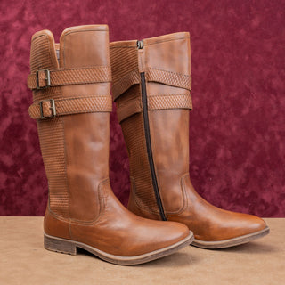 Roan X Bed Stu Wmn Ellia Wide Calf Western Riding Tan Burnish Leather Boots 11
