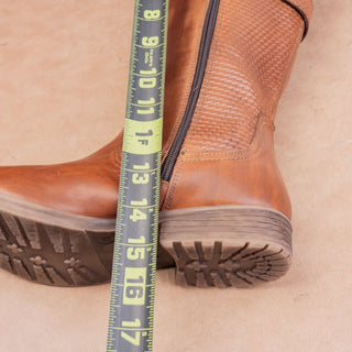 Roan X Bed Stu Wmn Ellia Wide Calf Western Riding Tan Burnish Leather Boots 11