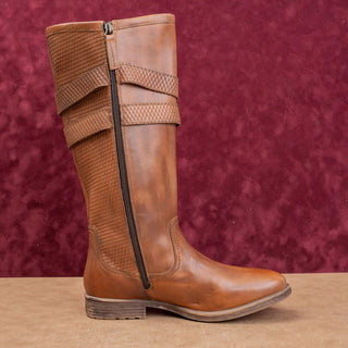 Roan X Bed Stu Wmn Ellia Wide Calf Western Riding Tan Burnish Leather Boots 11