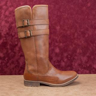 Roan X Bed Stu Wmn Ellia Wide Calf Western Riding Tan Burnish Leather Boots 11