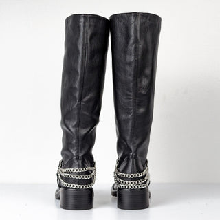 Azalea Wang Women Gardner Black Vegan Leather Moto Biker Chain Boots sz 10