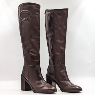 Franco Sarto Women Rivet Brown Leather Wide Calf Retro Tall Boots Size 8