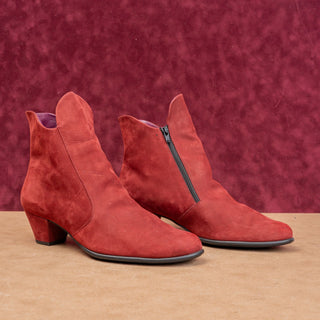 Arche Paris Women Red Garnet Nubuck Zip Heel Fashion Ankle Boots 10US EUR41