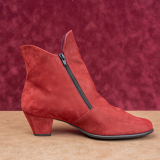 Arche Paris Women Red Garnet Nubuck Zip Heel Fashion Ankle Boots 10US EUR41