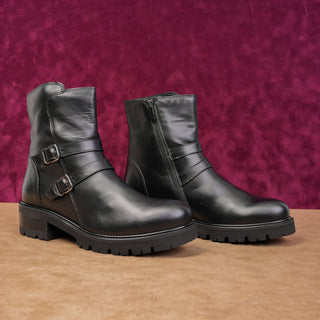La Canadienne Women Carly Black Leather Waterproof Moto Ankle Boots sz 9.5