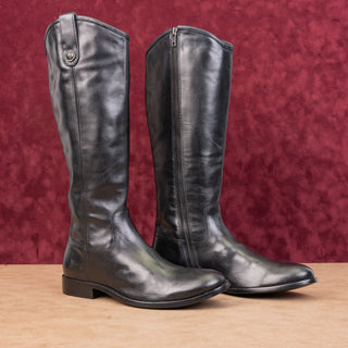 Frye Women Melissa Button Zip Black Leather Equestrian Riding Knee Boots sz 8.5
