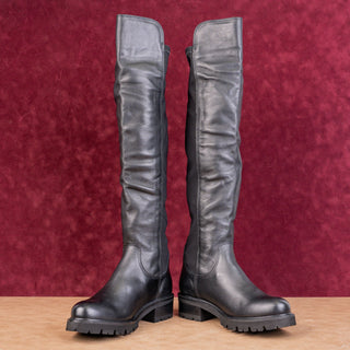 La Canadienne Women Catherine OTK Fashion Boho Black Leather Lug Boots sz 8.5