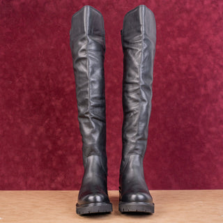 La Canadienne Women Catherine OTK Fashion Boho Black Leather Lug Boots sz 8.5