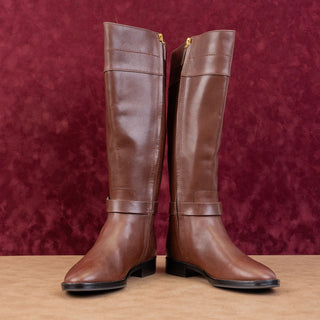 Tory Burch Wmn Everly Signature Wide Leather Brown Equestrian Riding Boots sz 5