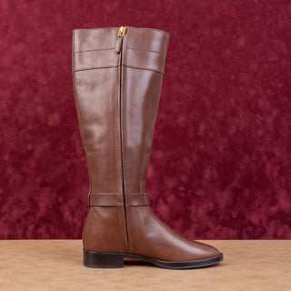 Tory Burch Wmn Everly Signature Wide Leather Brown Equestrian Riding Boots sz 5