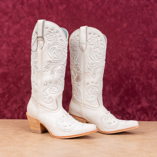 Shyanne Wmn Denisse Wedding Pearl Accent Cream Leather Western Cowboy Boots 6.5