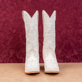 Shyanne Wmn Denisse Wedding Pearl Accent Cream Leather Western Cowboy Boots 6.5