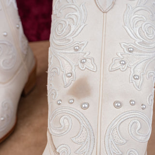 Shyanne Wmn Denisse Wedding Pearl Accent Cream Leather Western Cowboy Boots 6.5