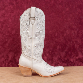 Shyanne Wmn Denisse Wedding Pearl Accent Cream Leather Western Cowboy Boots 6.5