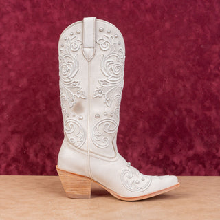 Shyanne Wmn Denisse Wedding Pearl Accent Cream Leather Western Cowboy Boots 6.5