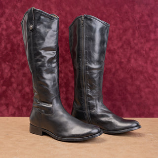 Frye Wmn Melissa Button Zip Black Leather Equestrian Classic Riding Boots sz 8.5