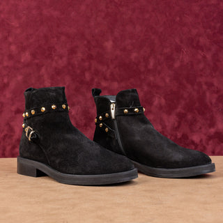 La Canadienne Women Bruni Suede Black Studded Ankle Boots Size 6-6.5 EUR 37