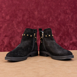 La Canadienne Women Bruni Suede Black Studded Ankle Boots Size 6-6.5 EUR 37
