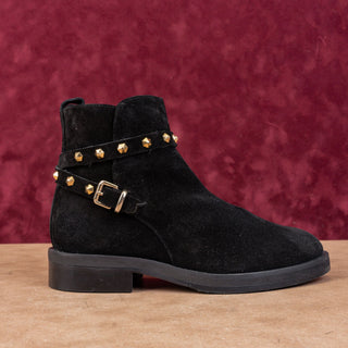 La Canadienne Women Bruni Suede Black Studded Ankle Boots Size 6-6.5 EUR 37