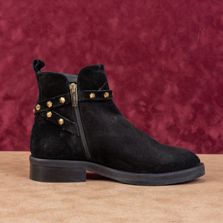 La Canadienne Women Bruni Suede Black Studded Ankle Boots Size 6-6.5 EUR 37