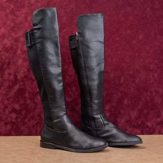 Calvin Klein Women Black Vegan Leather Zip OTK Fashion Riding Boots sz 7US EUR37
