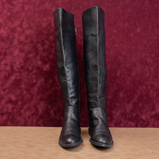 Calvin Klein Women Black Vegan Leather Zip OTK Fashion Riding Boots sz 7US EUR37
