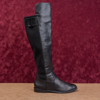 Calvin Klein Women Black Vegan Leather Zip OTK Fashion Riding Boots sz 7US EUR37