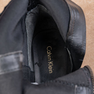Calvin Klein Women Black Vegan Leather Zip OTK Fashion Riding Boots sz 7US EUR37