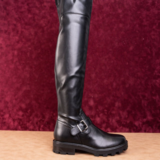 Nine West Women Nem Black Vegan Leather Moto OTK Tall Boots sz 9