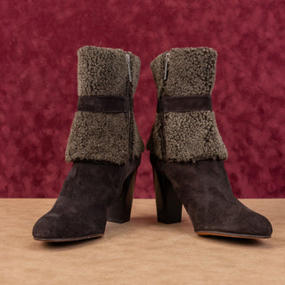 Donald Pliner Women Carmen Brown Suede Folded Bucket Heel Ankle Boots sz 9.5