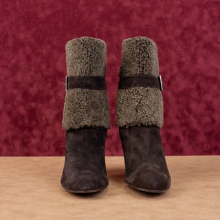 Donald Pliner Women Carmen Brown Suede Folded Bucket Heel Ankle Boots sz 9.5